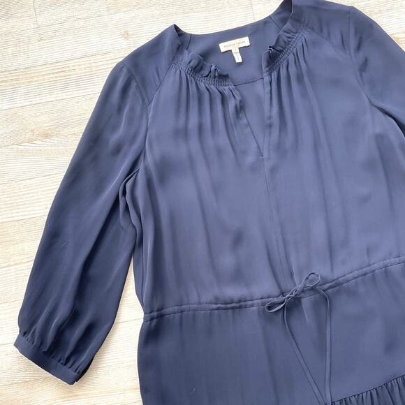 Rebecca Taylor Silk Blouson Long Sleeve Dress | Navy Size 8 - Picture 2 of 9